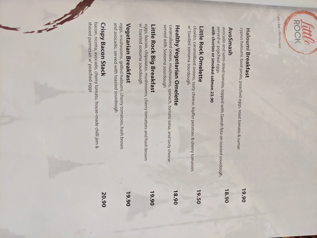 Menu, Little Rock Cafe