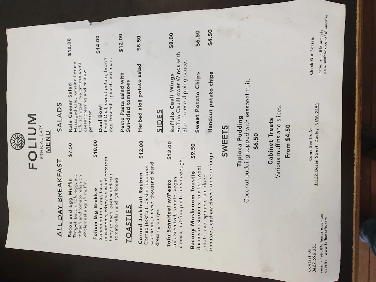Menu, Paperboy Espresso