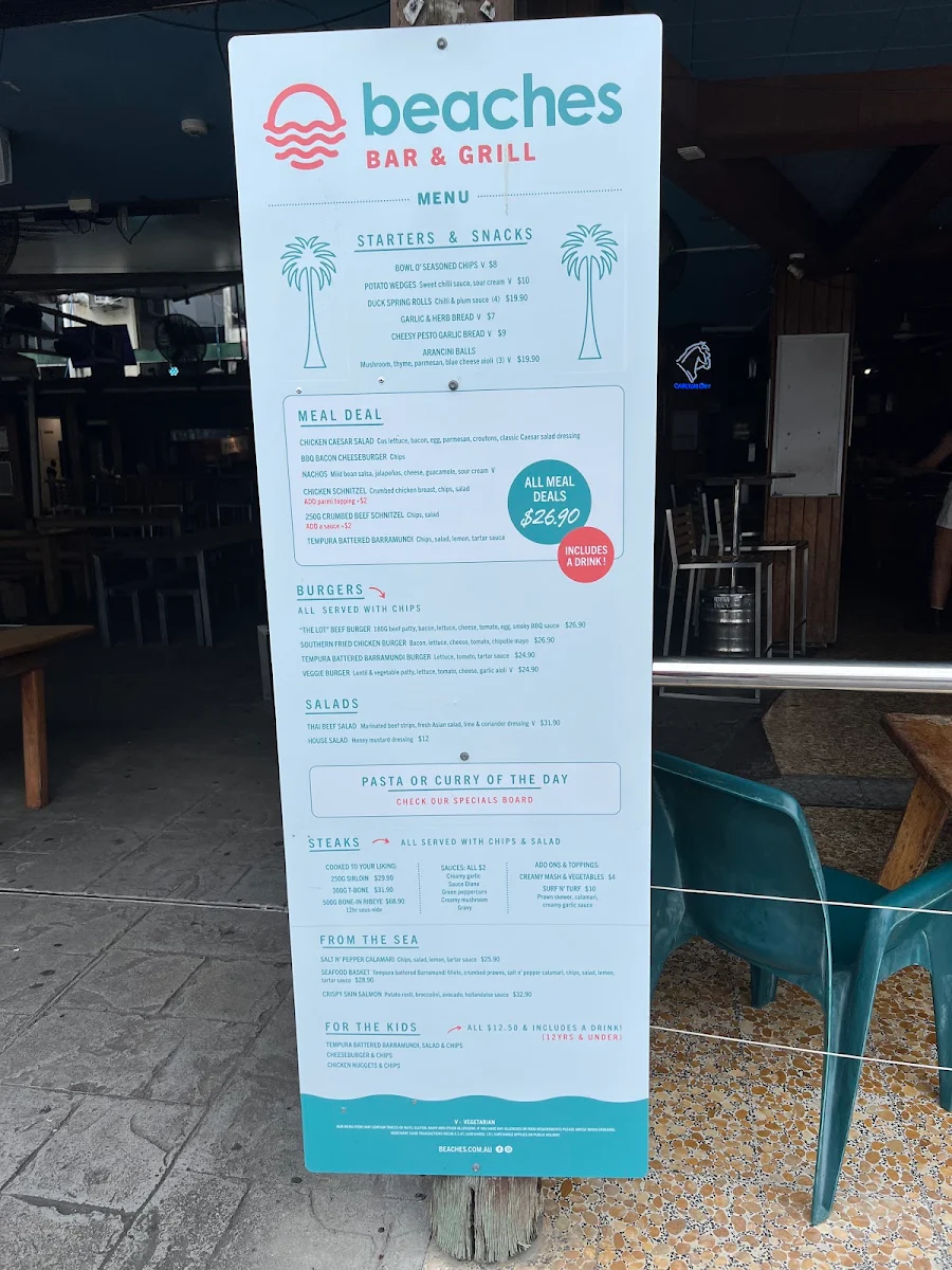 Menu, Beaches Bar & Grill