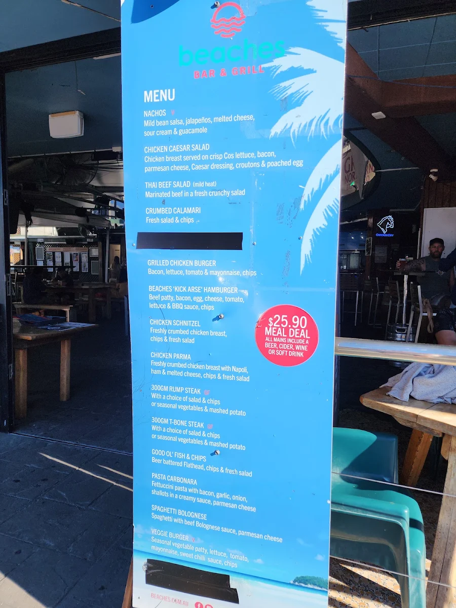 Menu, Beaches Bar & Grill