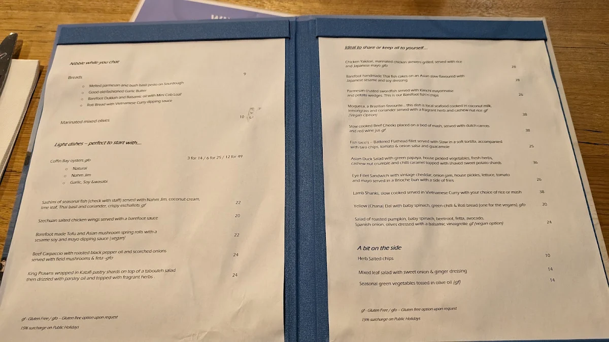 Menu, Barefoot Bar & Grill