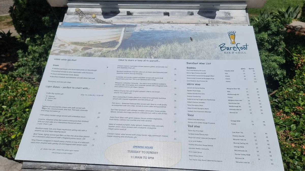 Menu, Barefoot Bar & Grill