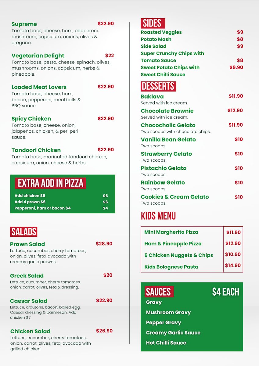 Menu, Italian Cucina Cafe & Bar