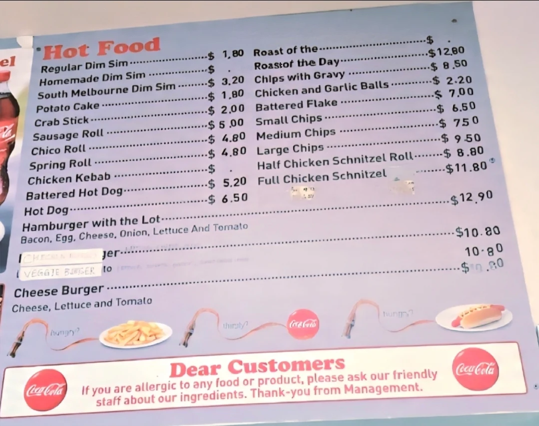 Menu, Normanbys Cafe