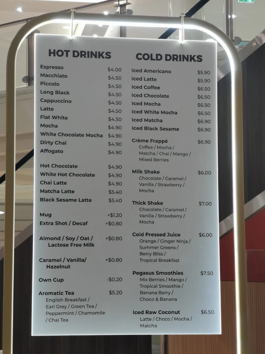 Menu, Cafe Pegasus Redbank