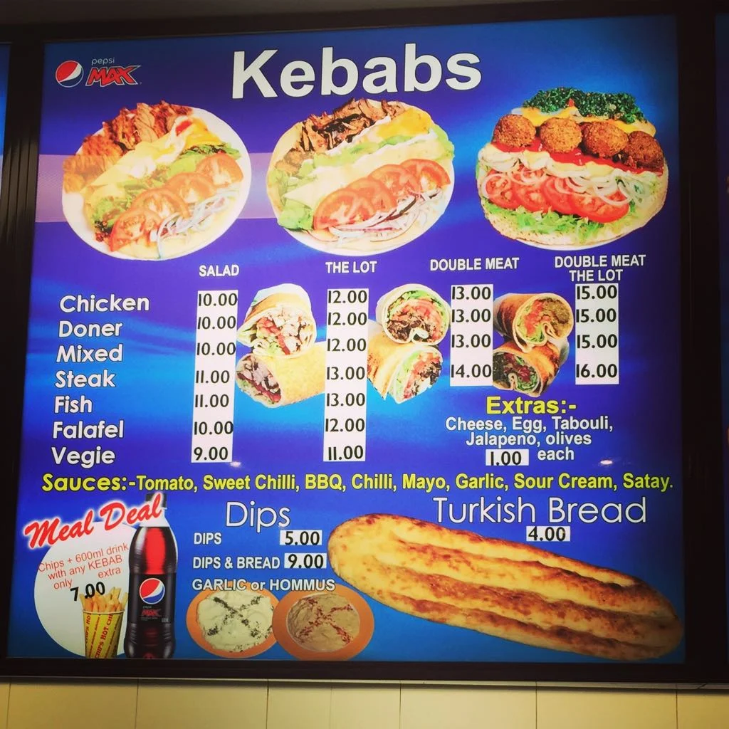 Menu, Midland Kebab Pizza Cafe