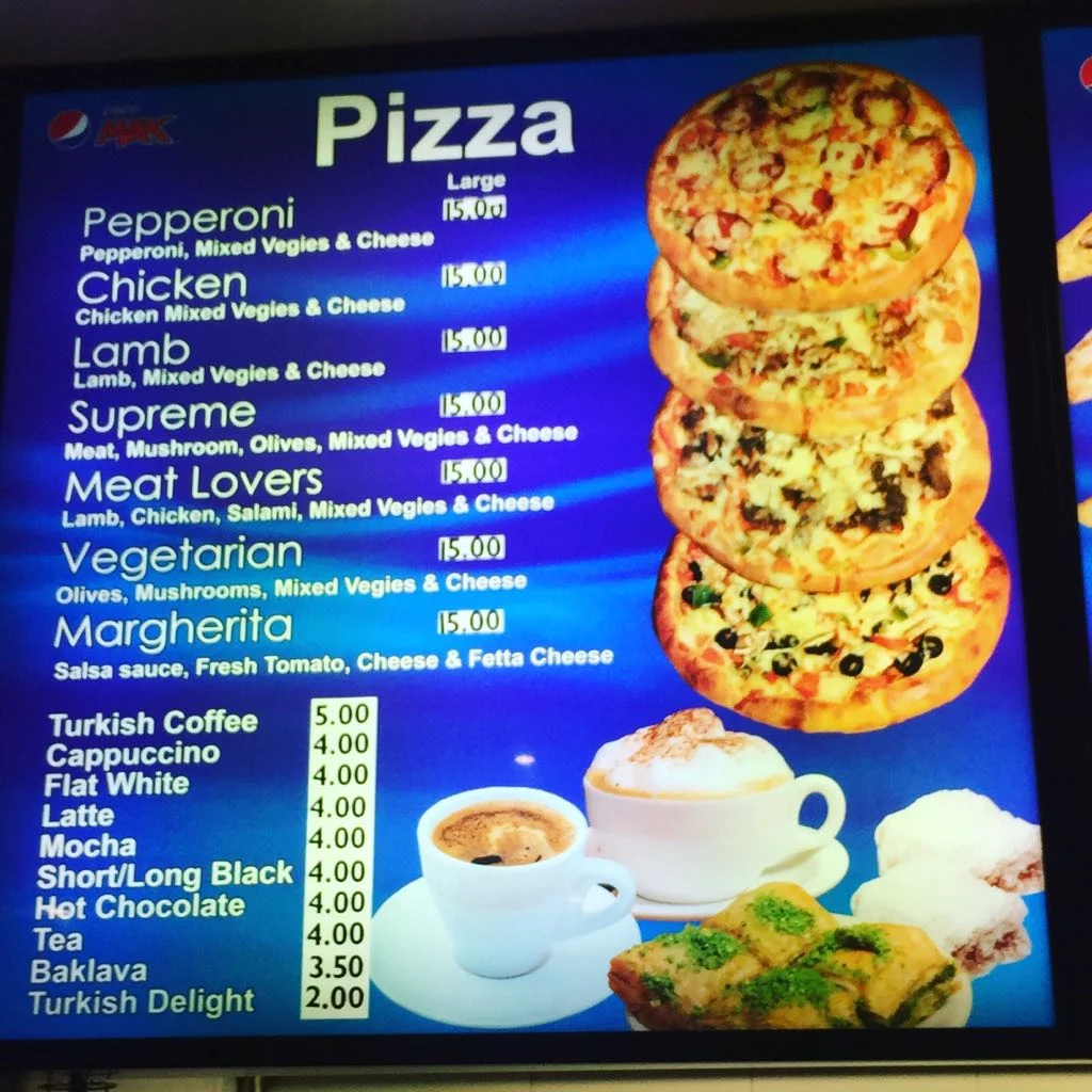 Menu, Midland Kebab Pizza Cafe