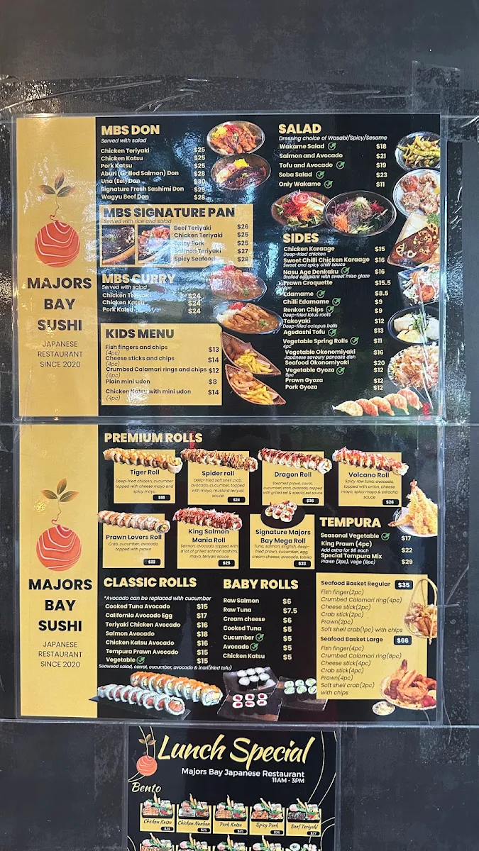 Menu, Majors Bay Sushi