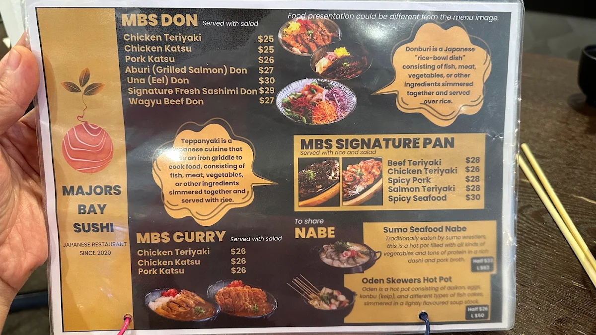 Menu, Majors Bay Sushi
