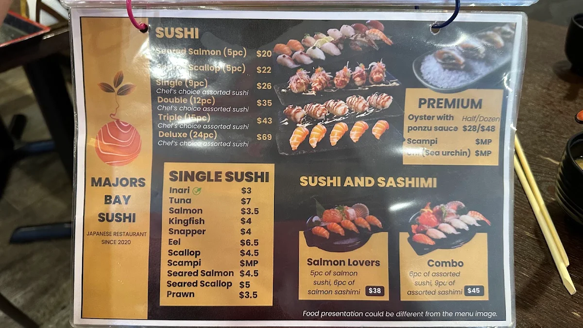 Menu, Majors Bay Sushi