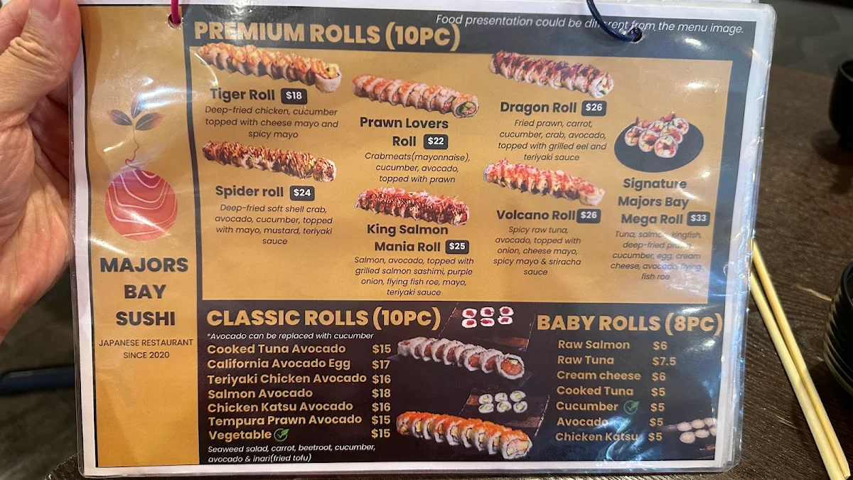 Menu, Majors Bay Sushi