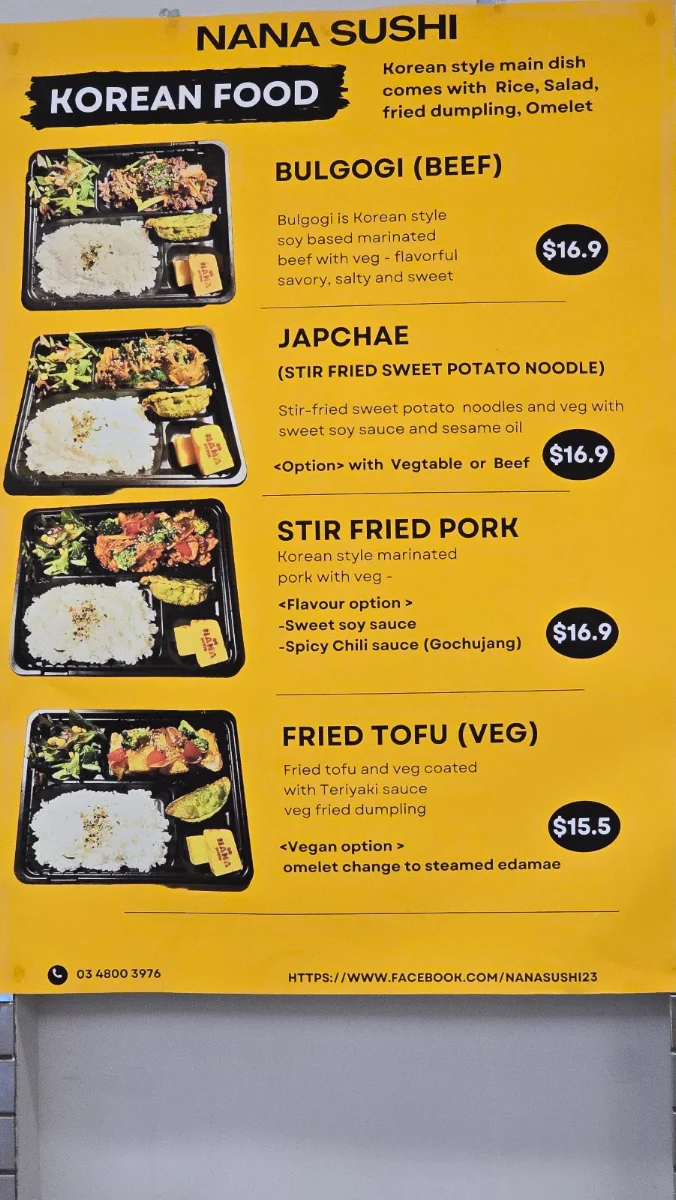 Menu, NANA SUSHI