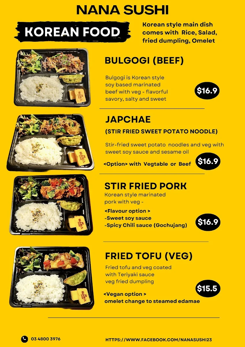 Menu, NANA SUSHI