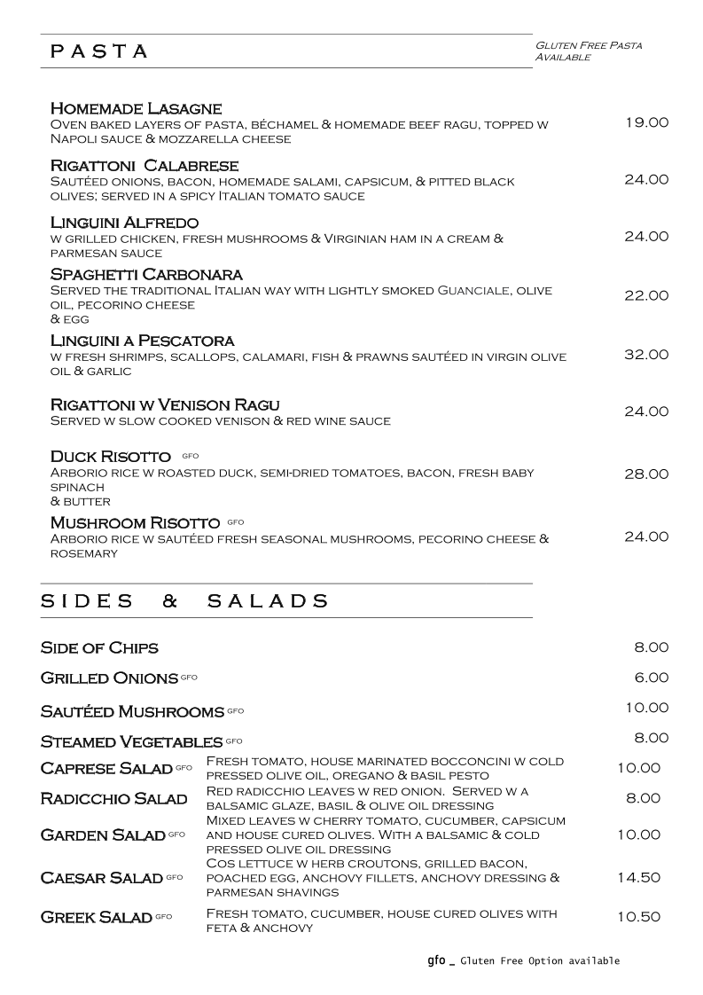 Menu, The Olive Tree