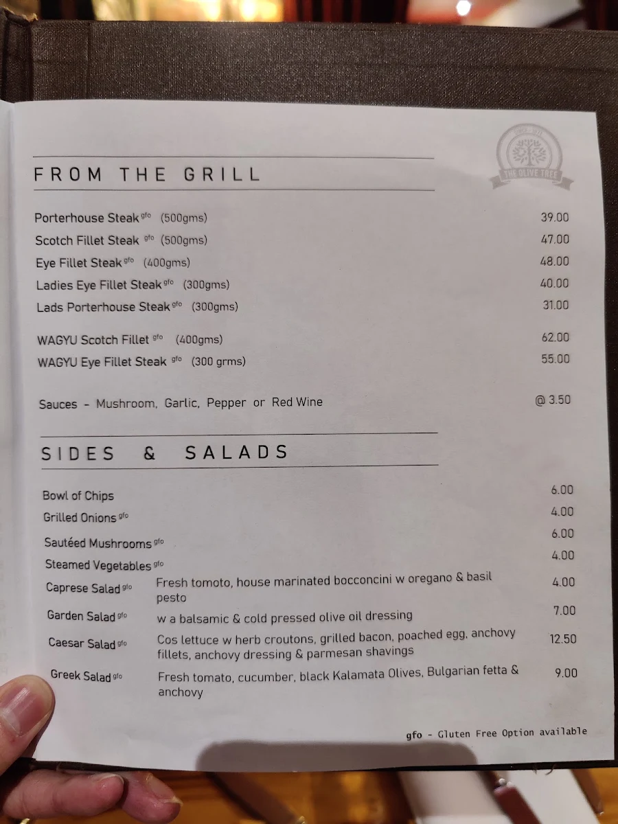 Menu, The Olive Tree