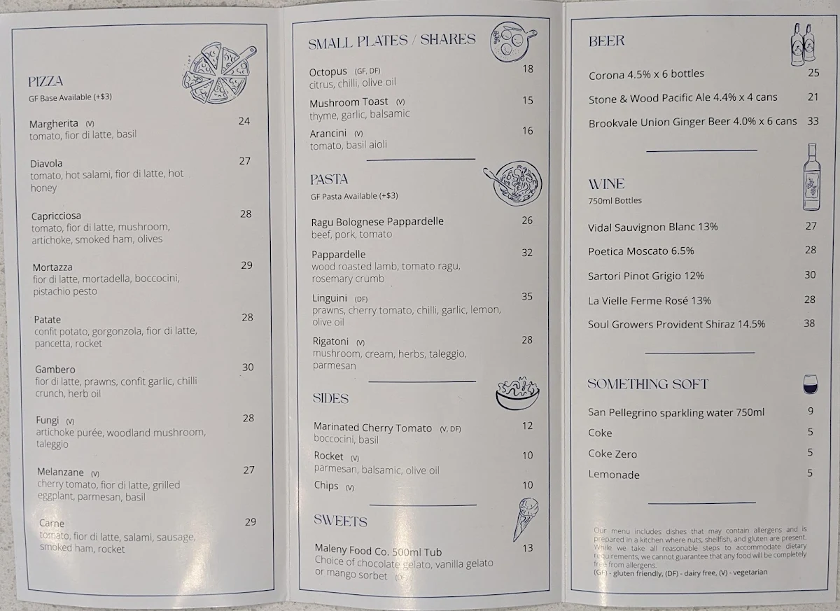 Menu, Rosa Italian