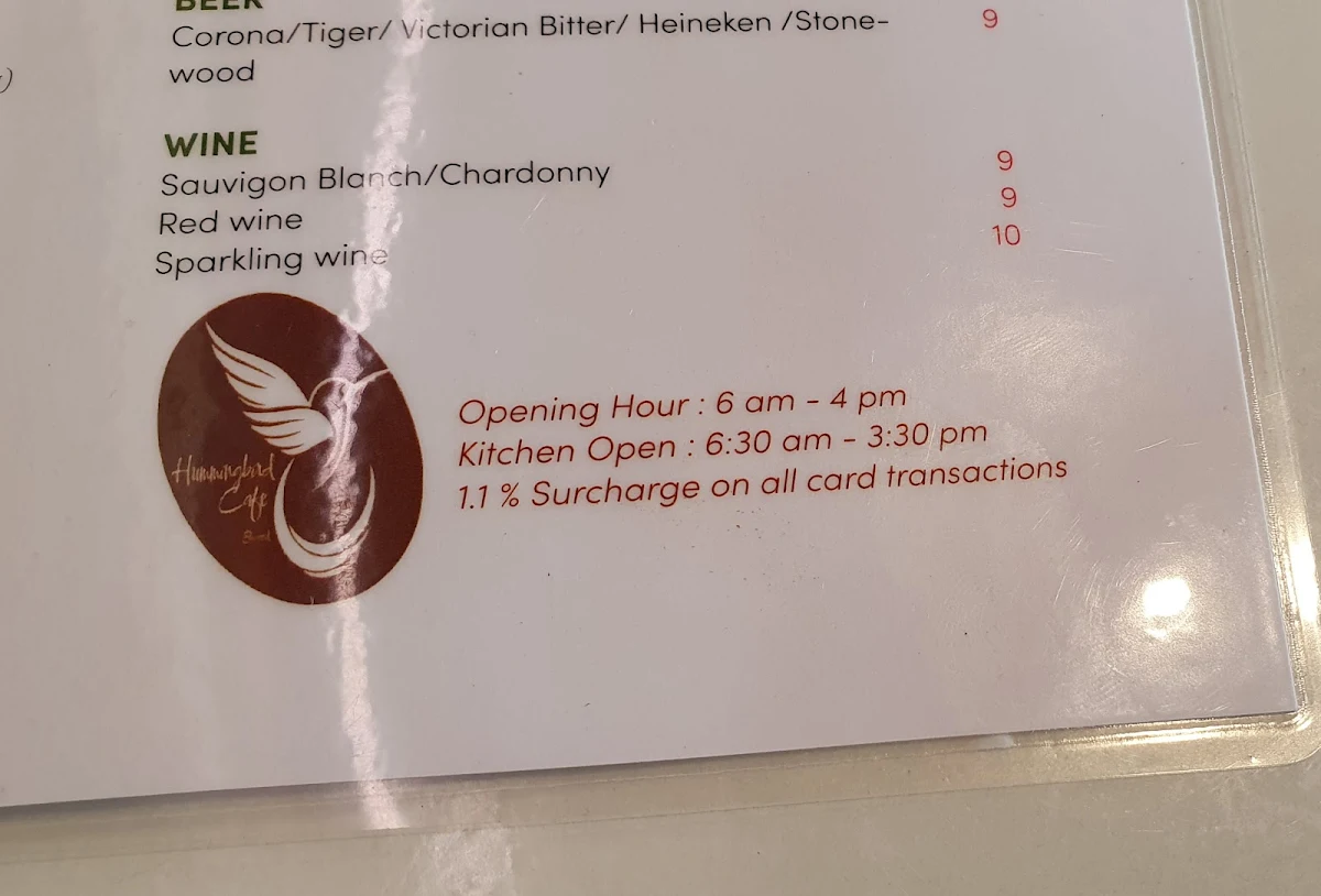 Menu, Hummingbird Elwood