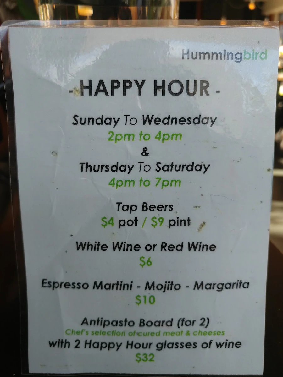 Menu, Hummingbird Elwood