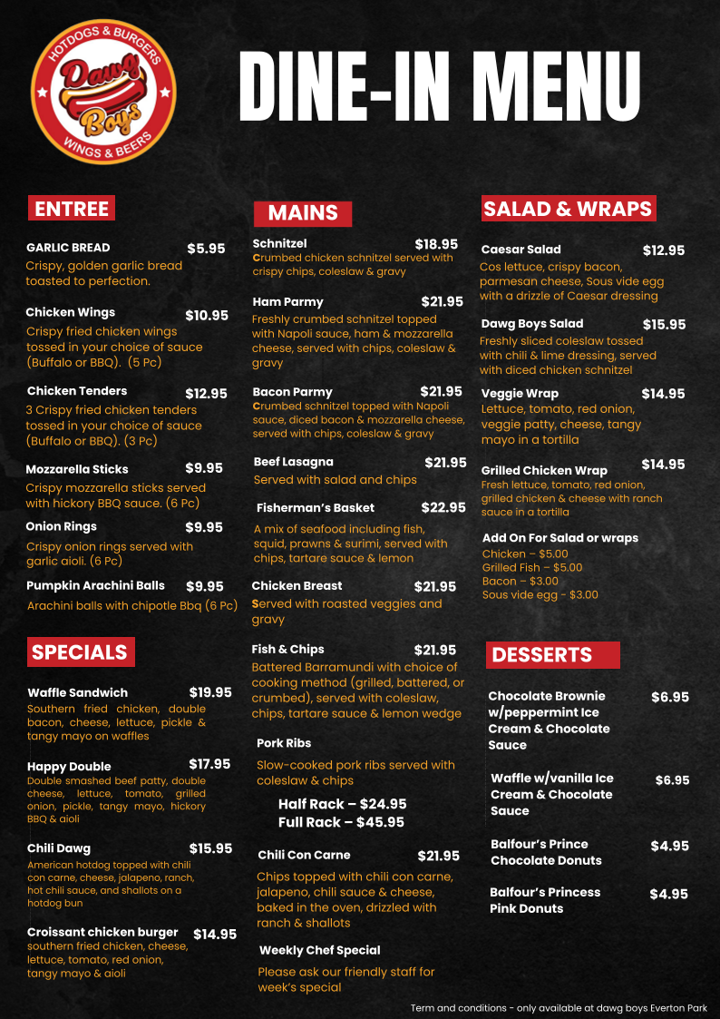 Menu, Dawg Boys - Everton Park