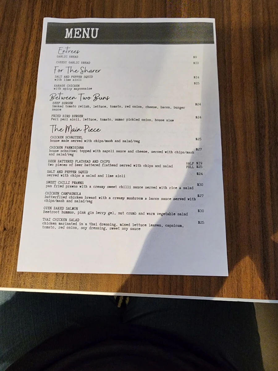 Menu, Commercial Hotel