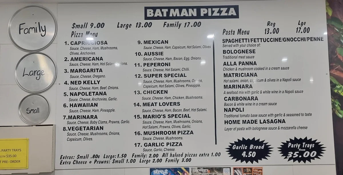 Menu, Batman Pizza