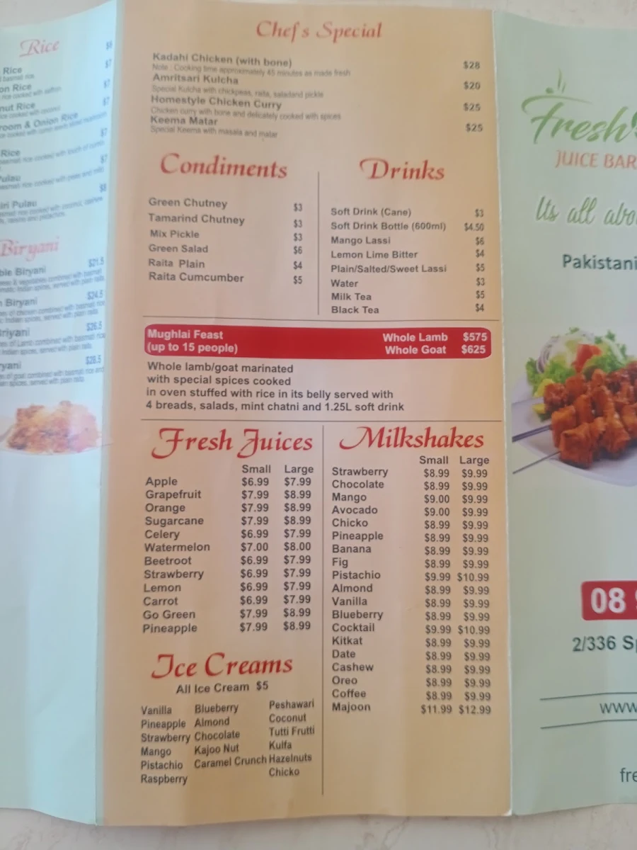 Menu, Fresh Point Juice Bar and Restaurant