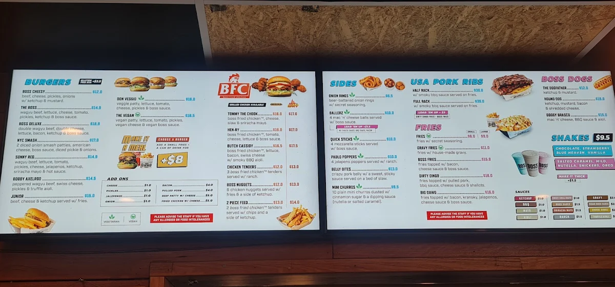 Menu, Boss Burger Co.