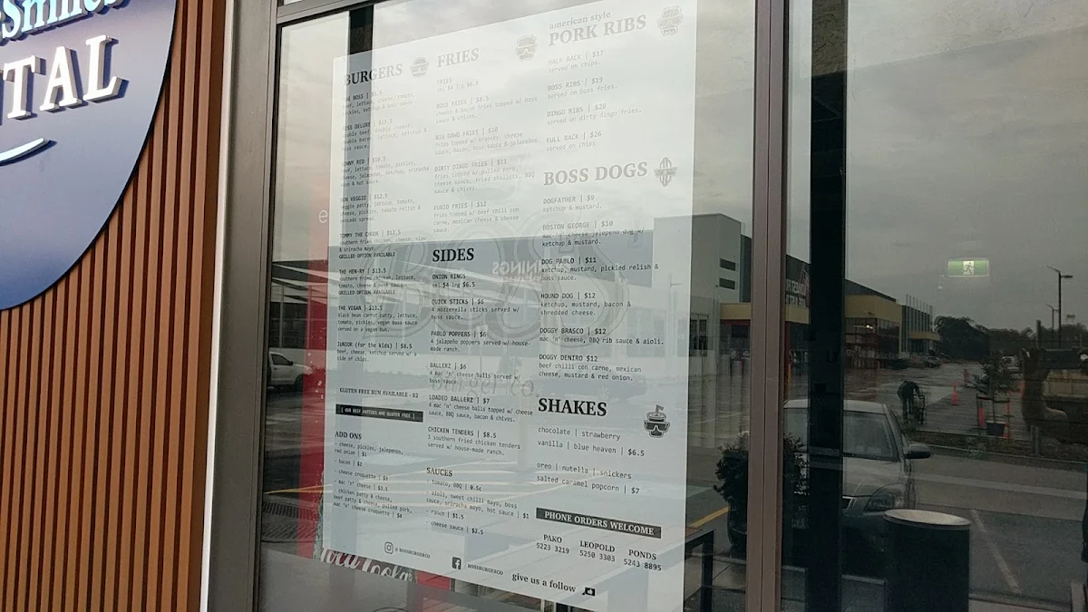 Menu, Boss Burger Co.