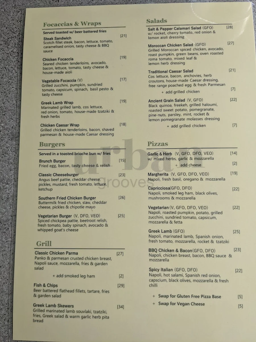 Menu, Urban Grooves