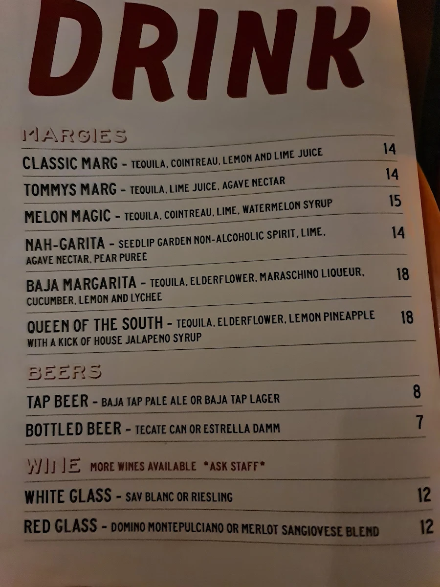 Menu, Baja Modern Mexican