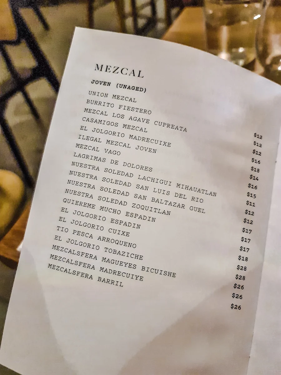 Menu, Baja Modern Mexican