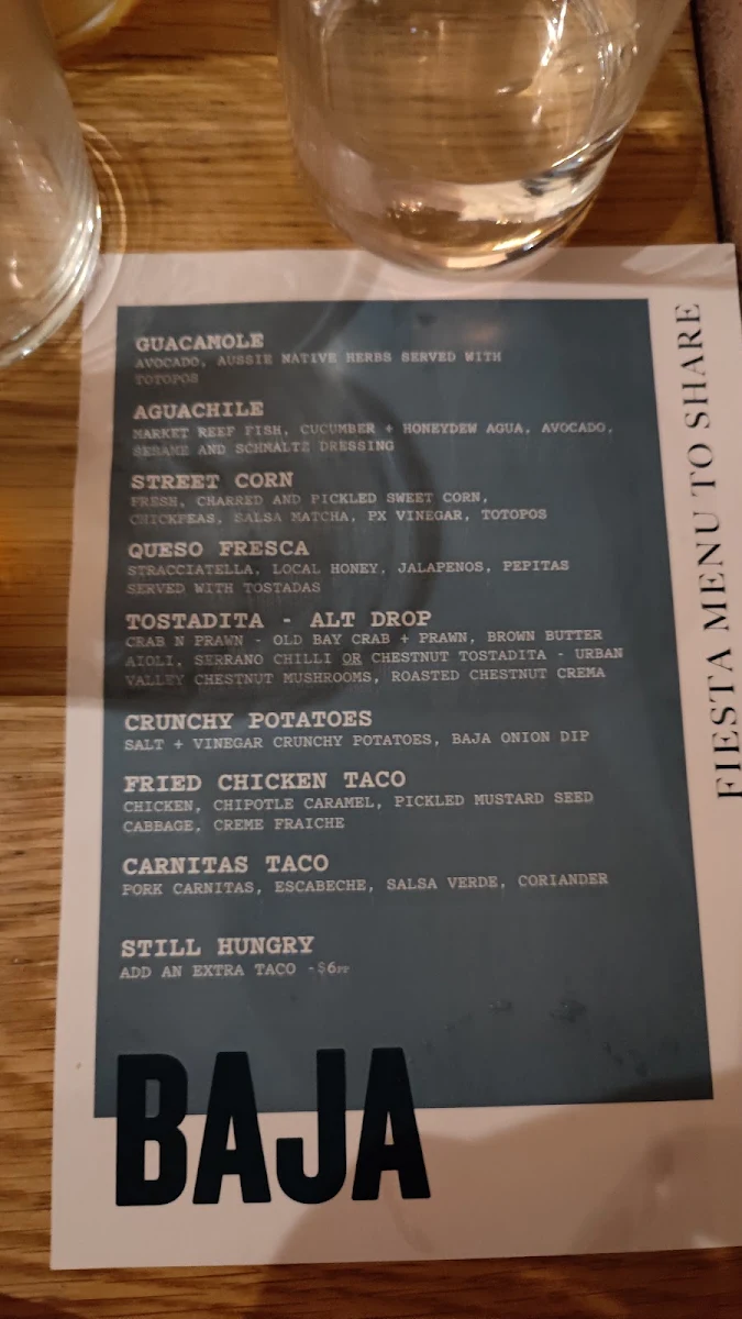 Menu, Baja Modern Mexican