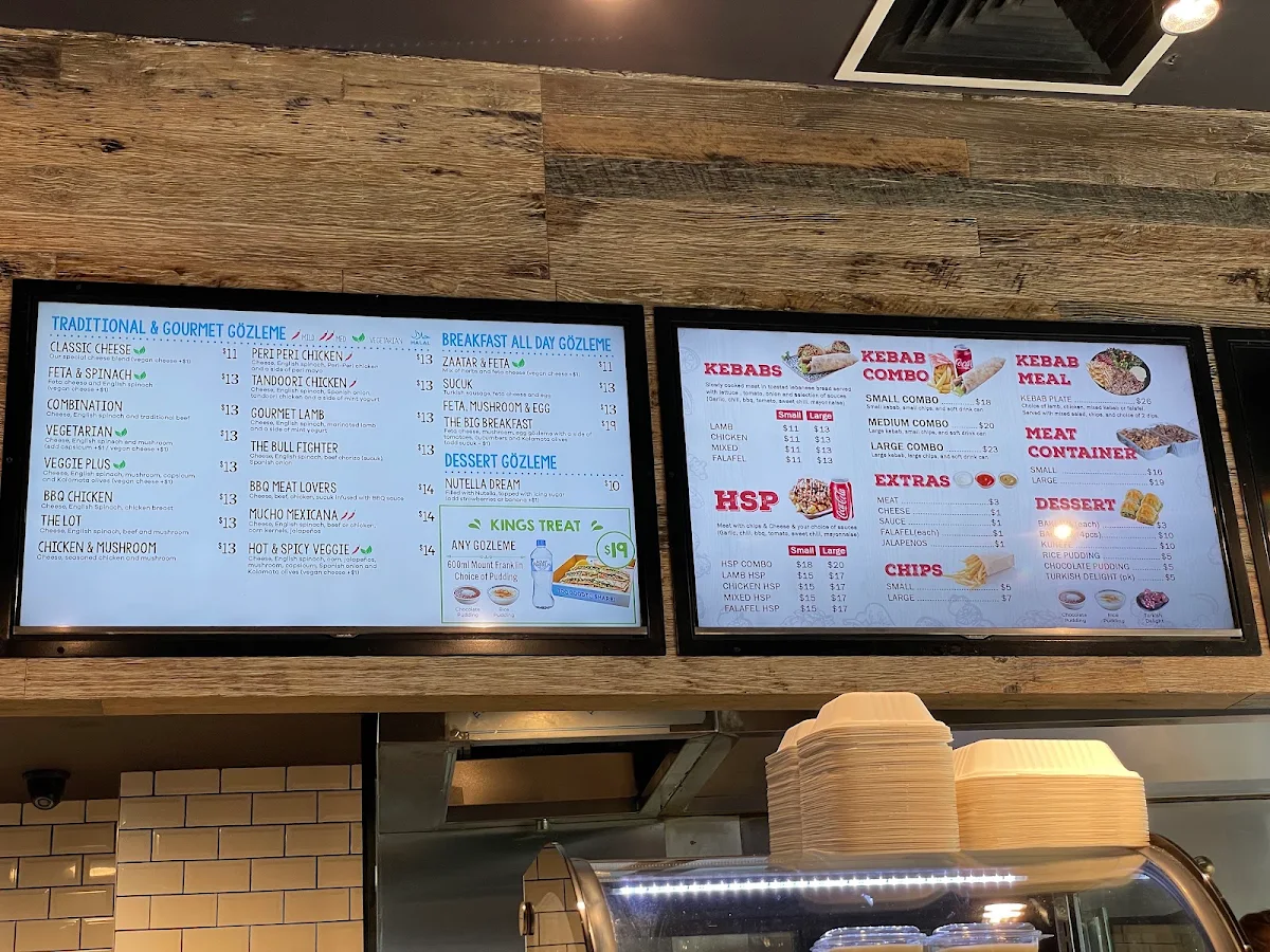 Menu, Gozleme Kebab Docklands