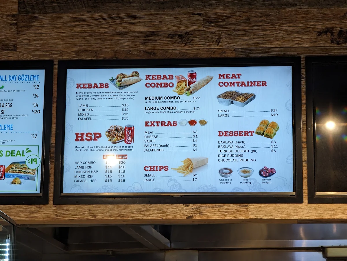 Menu, Gozleme Kebab Docklands