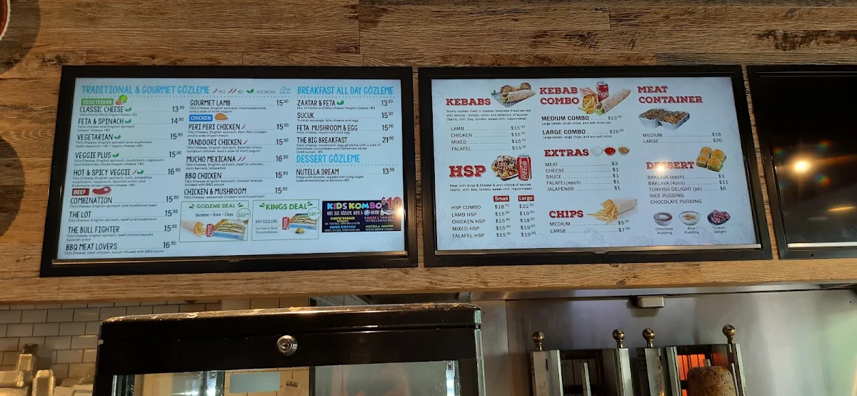 Menu, Gozleme Kebab Docklands