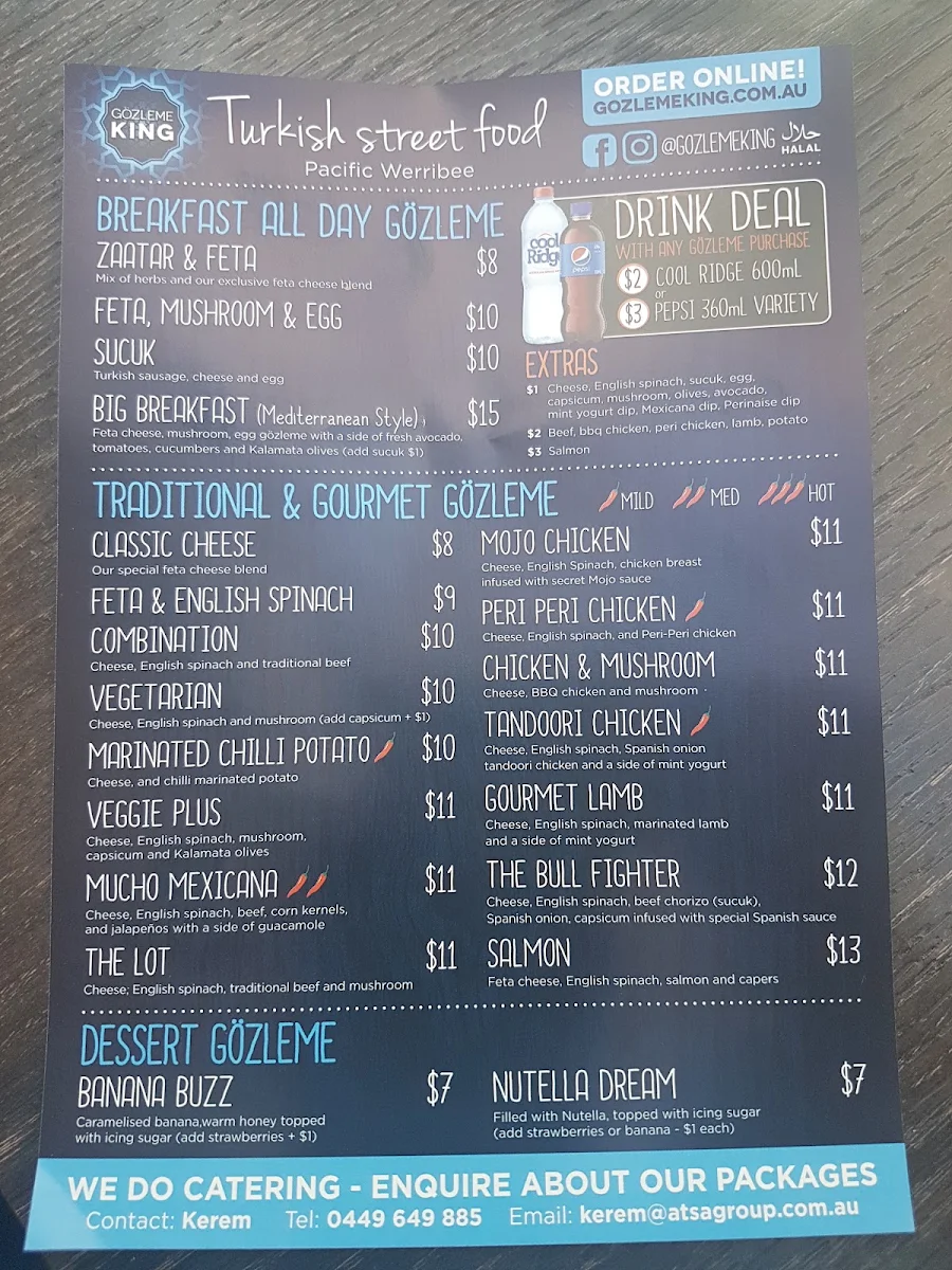 Menu, Gozleme Kebab Docklands