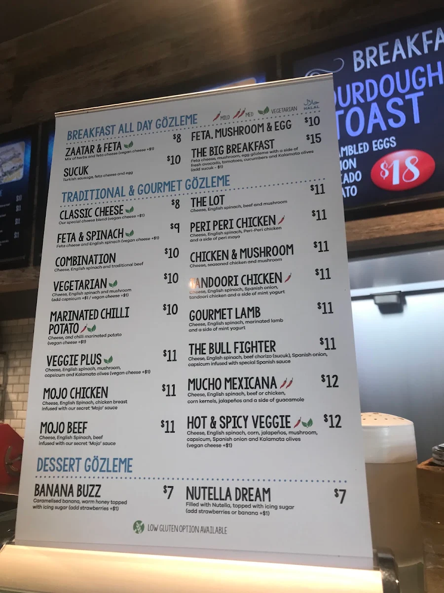 Menu, Gozleme Kebab Docklands