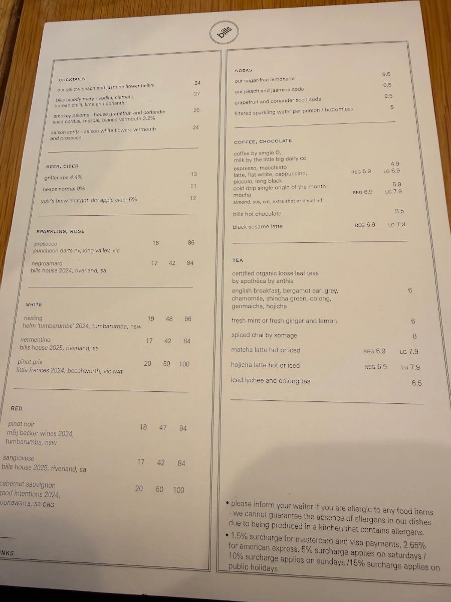 Menu, bills