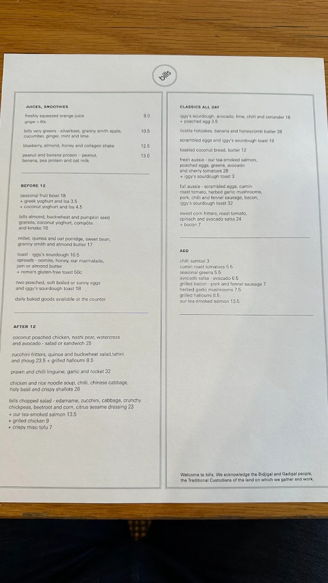 Menu, bills