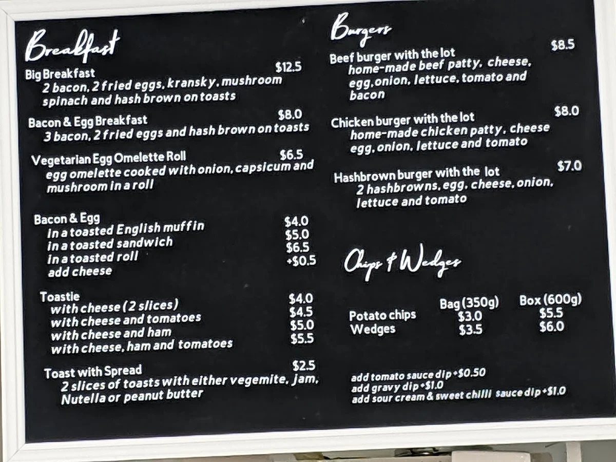 Menu, Adina Corner Cafe