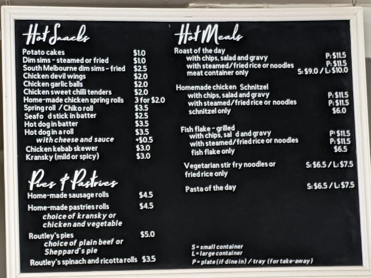 Menu, Adina Corner Cafe