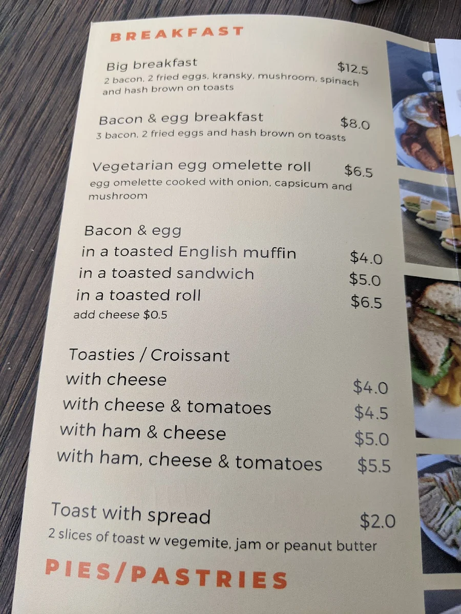 Menu, Adina Corner Cafe