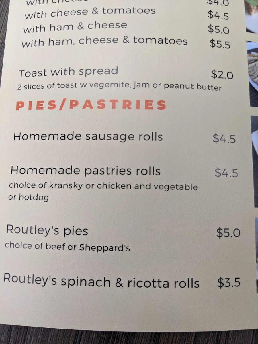 Menu, Adina Corner Cafe