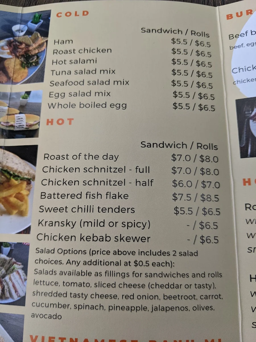 Menu, Adina Corner Cafe