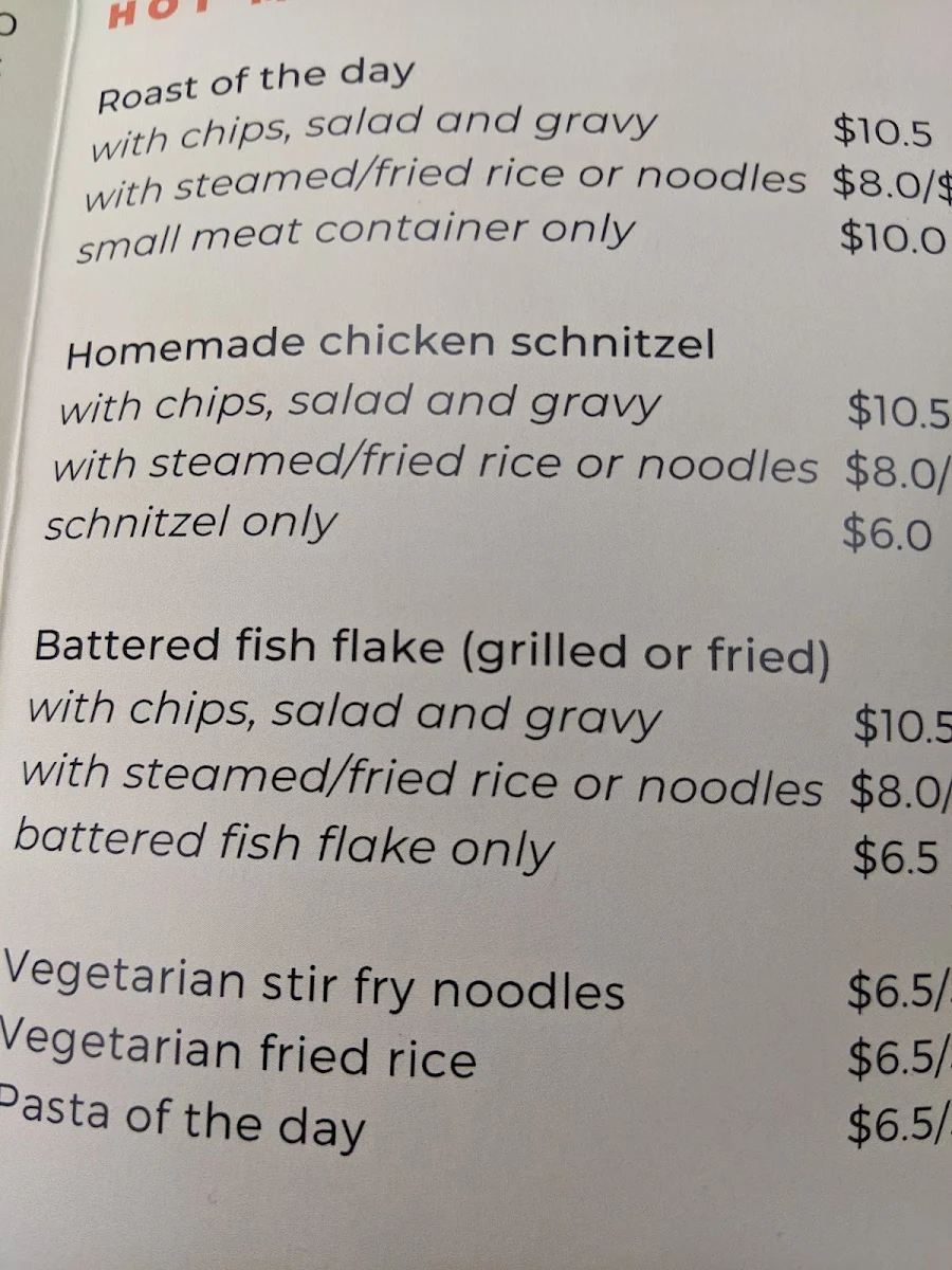 Menu, Adina Corner Cafe