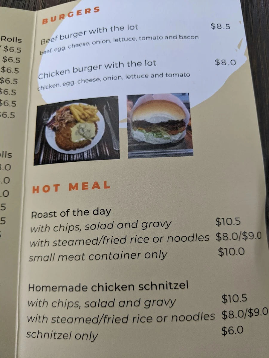 Menu, Adina Corner Cafe