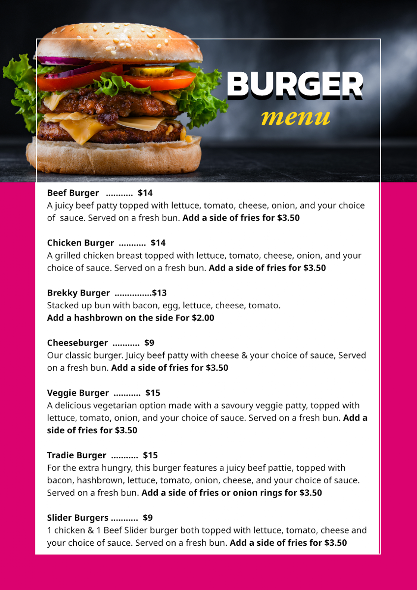 Menu, Buttery Treats Pty Ltd