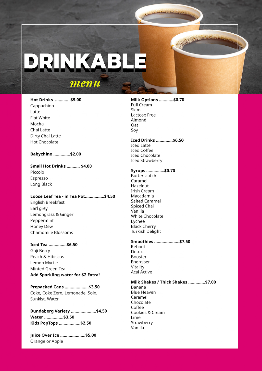 Menu, Buttery Treats Pty Ltd