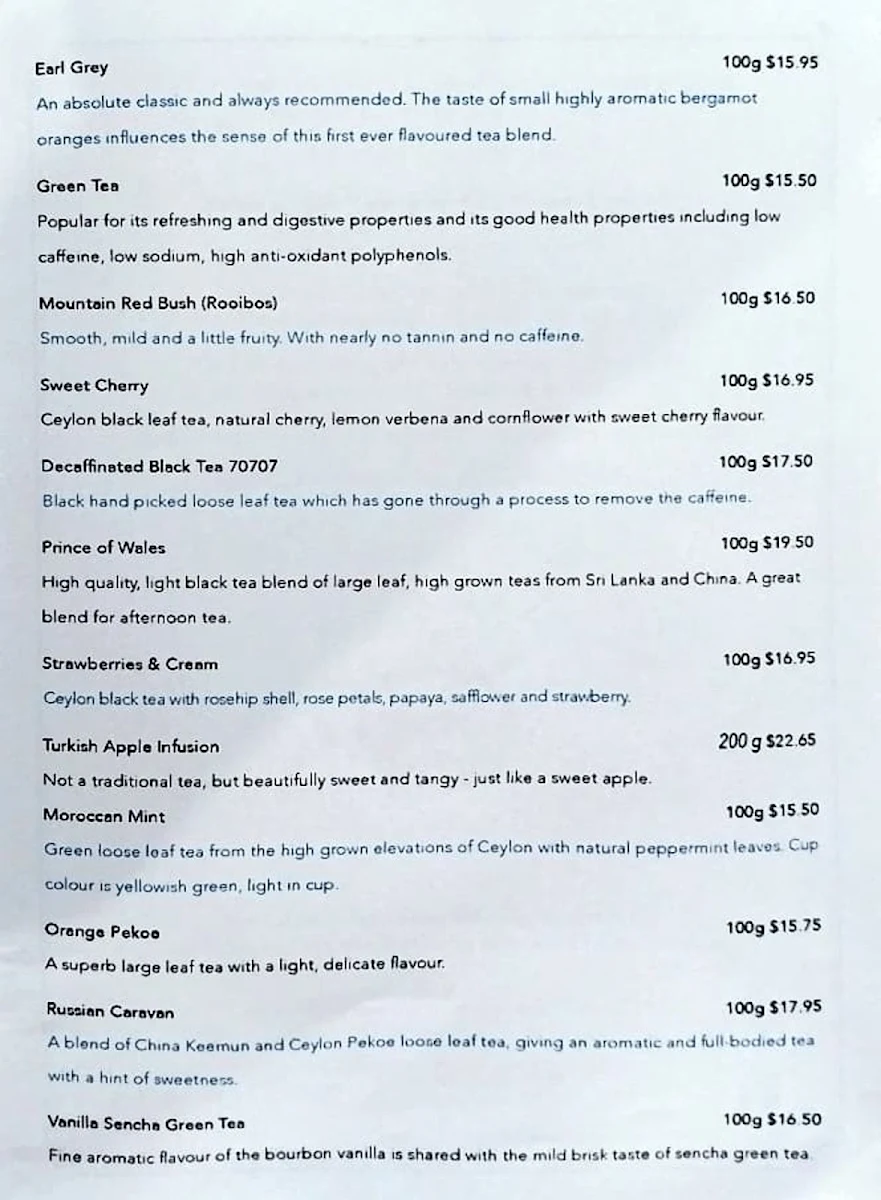 Menu, Bygone Beautys Treasured Teapot Museum & Tearooms