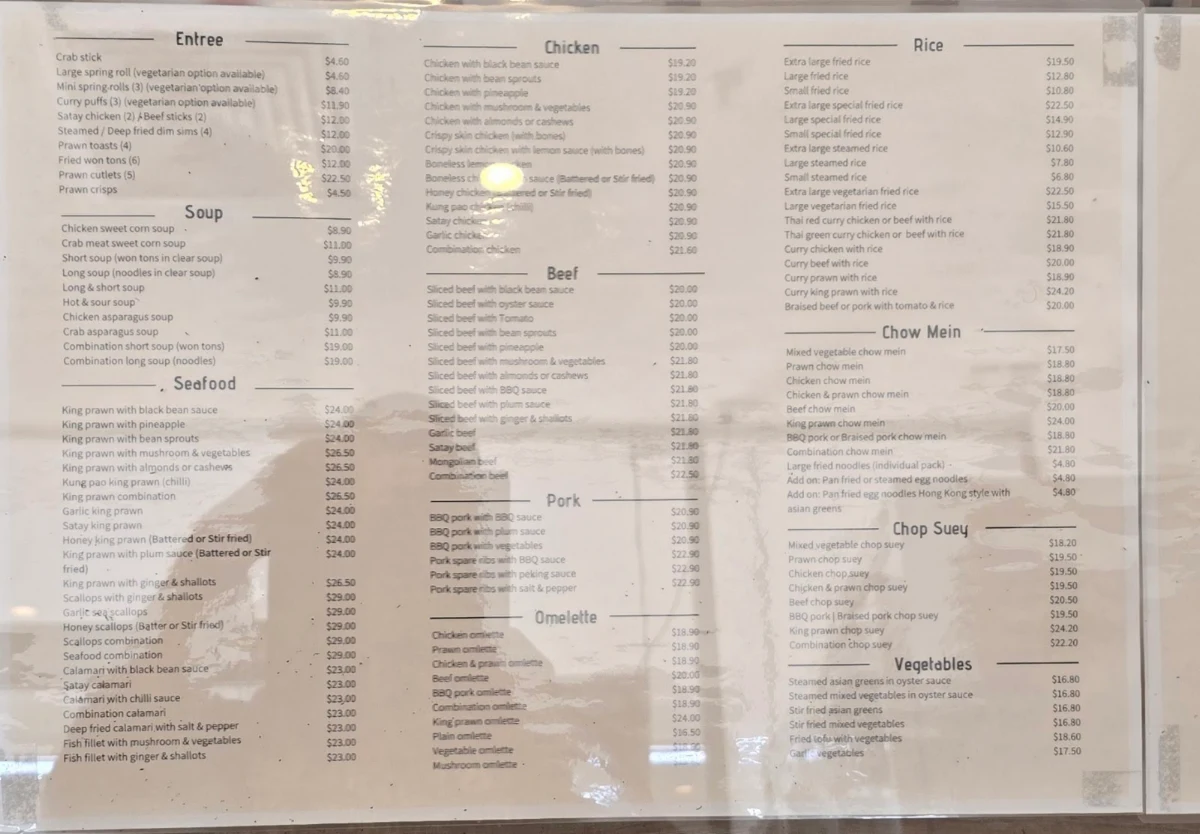 Menu, Top Wok Asian Kitchen